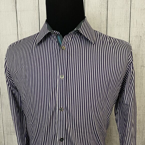 Ted Baker Men's Size 6 / XXL Purple Striped Contrast Cuff Button-Front Shirt - Picture 1 of 6